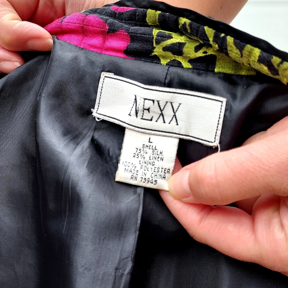 Nexx Black Purple Silk Bomber Jacket with Floral Design - Picture 7 of 8
